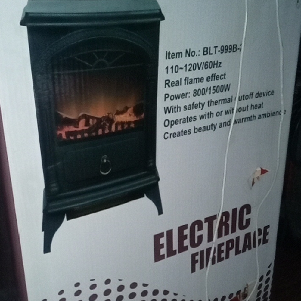 Black Electric Fireplace with Real Flame Effect